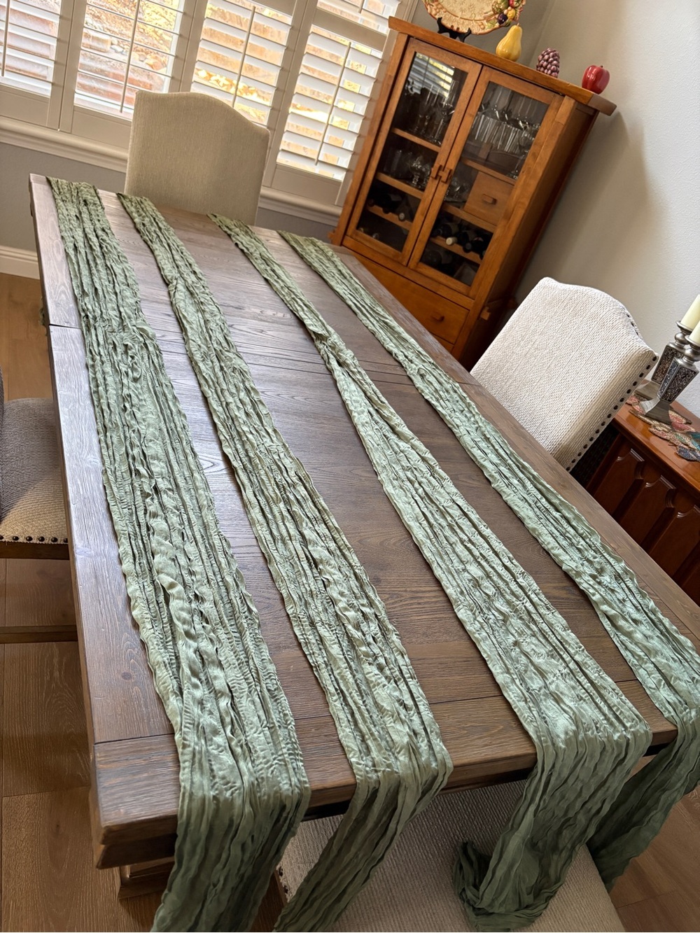 Boho Sheer Table Runner - Sage Green 4 each